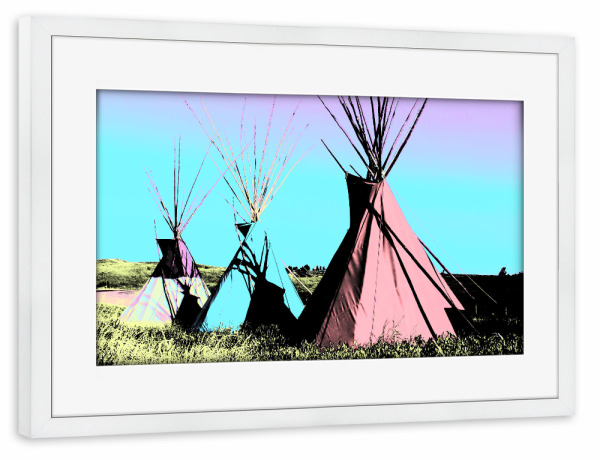 Poster mit Rahmen weiß "Native American Teepees Pop Art" artboxONE - Reise,Reise / Länder