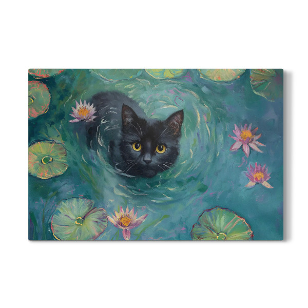 Galerie-Print "Schwarze Katze und Seerosen" 75x50 cm artboxONE