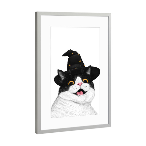 Poster mit Rahmen Silber "Katze von Halloween" artboxONE - Tiere - Katze,Katzen,Tiere,Tier,Natur,Halloween,Lustig,Niedlich,Kätzchen,Für sie
