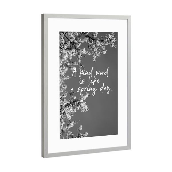 Poster mit Rahmen Silber "Frühlingstag schwarz-weiß" artboxONE - Typografie,Natur,Floral,Schwarzweiß