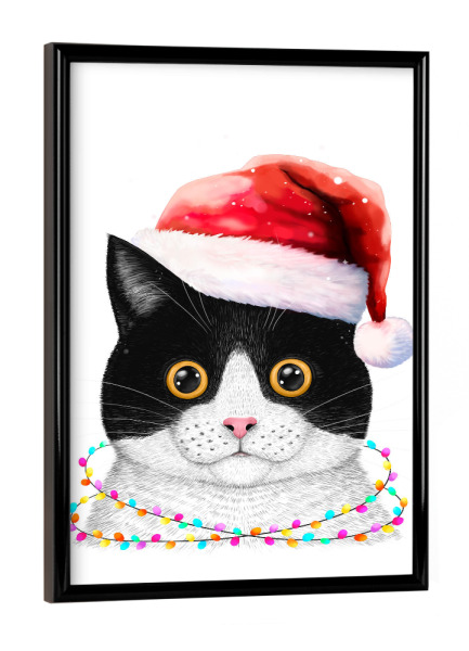 Poster mit schwarzem Rahmen "Weihnachtsmannkatze" artboxONE - Für Kinder,Tiere,Comic,Weihnachten,Lustig