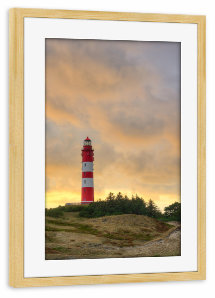Poster mit Rahmen kiefer "Amrum Leuchtturm Sonnenuntergang" artboxONE - Reise,Architektur,Reise / Strand und Meer