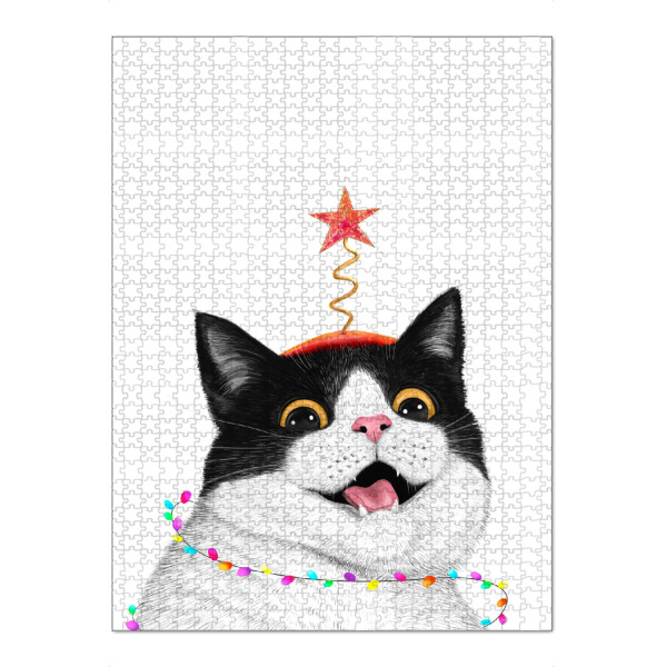 Puzzle Ravensburger "Weihnachtskatze mit Lichtkugel" artboxONE - Tiere,Comic,Weihnachten,Für Mama,Lustig