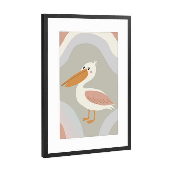 Poster mit Rahmen Schwarz (Metallic) "Friendly pelican" artboxONE - Für Kinder,Tiere