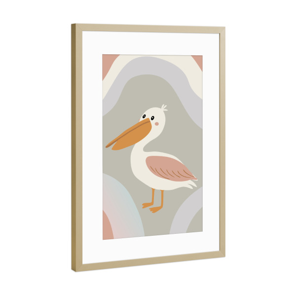 Poster mit Rahmen Gold "Friendly pelican" artboxONE - Für Kinder,Tiere