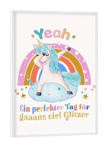 Poster mit weißem Rahmen "Glitzertag mit Einhorn" artboxONE - Typografie,Für Kinder,Lustig