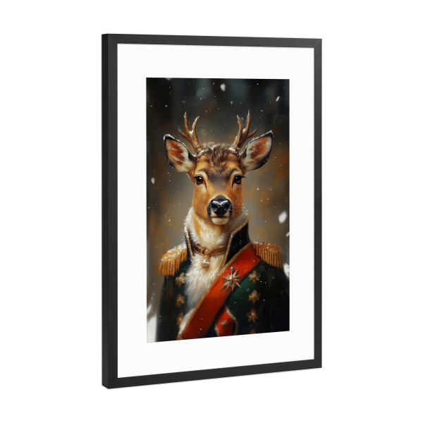 Poster mit Rahmen Schwarz (Metallic) "Hirsch im Winterzauber" artboxONE - Natur,Tiere,Weihnachten