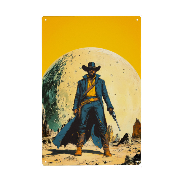 Holzbild "Gelbe Gerechtigkeit" artboxONE - Fiktion,Männer,Galaxy - Collage,Futurismus,Cowboy,Western,Scifi,Retro,Surrealismus,Astronomie