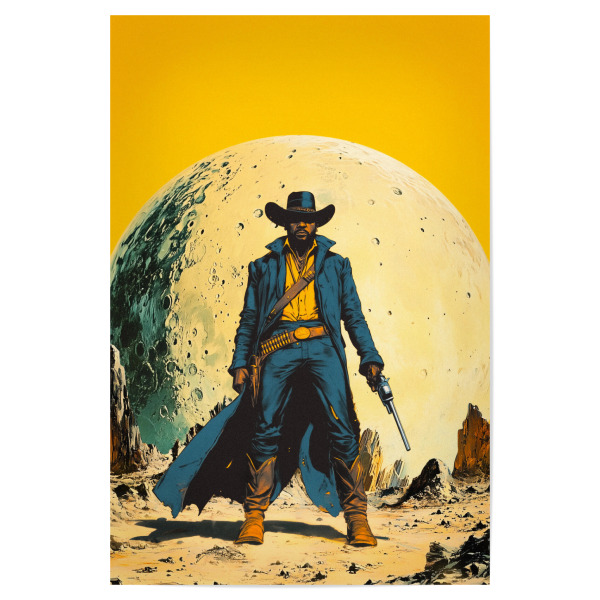 Poster "Gelbe Gerechtigkeit" artboxONE - Fiktion,Männer,Galaxy - Collage,Futurismus,Cowboy,Western,Scifi,Retro,Surrealismus,Astronomie