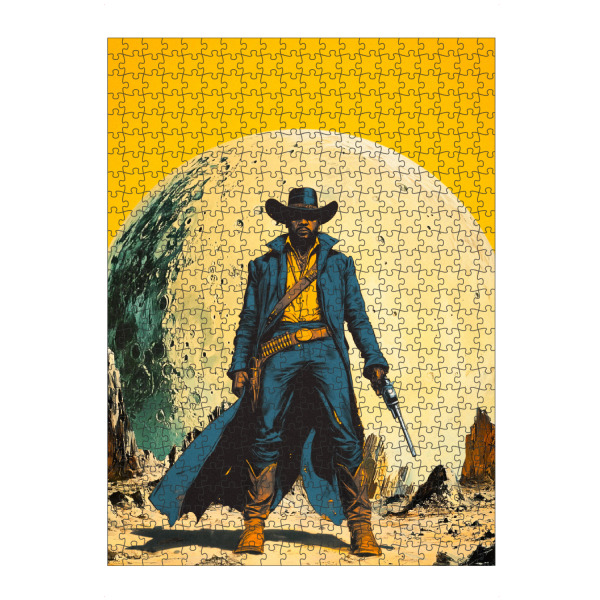 artboxONE Puzzle "Gelbe Gerechtigkeit" artboxONE - Fiktion,Männer,Galaxy - Collage,Futurismus,Cowboy,Western,Scifi,Retro,Surrealismus,Astronomie