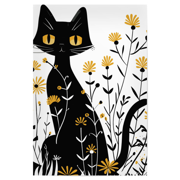 Poster "Black cat flowers" artboxONE - Floral,Tiere,Lustig - Cat,Flowers,Black,Yellow,Minimalistic,Stylized,Bold,Nature,Simple,Contrast