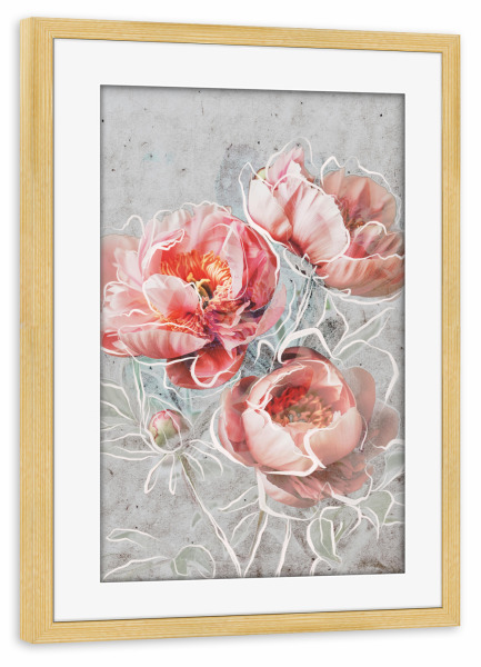 Poster mit Rahmen kiefer "Framed Elegance" artboxONE - Floral,Abstrakt,Für Mama - Pfingstrose,Rose,Blume,Floral,Illustration