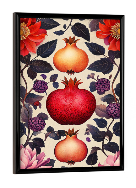 Poster mit schwarzem Rahmen "Lebendige Granatapfel Kunst" artboxONE - Natur,Floral,Essen & Trinken / Obst & Gemüse