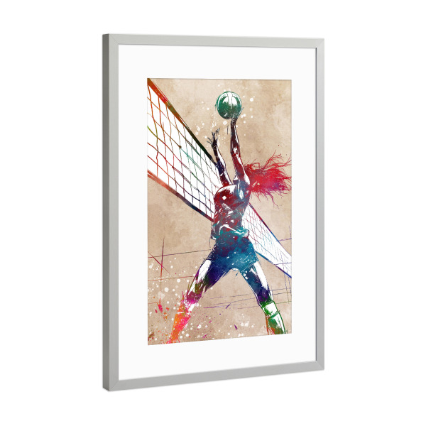 Poster mit Rahmen Silber "Volleyballsportkunst C" artboxONE - Sport,Sport / Motivation - Volleyball,Volleyballspieler,Sport,Spiel,Spieler