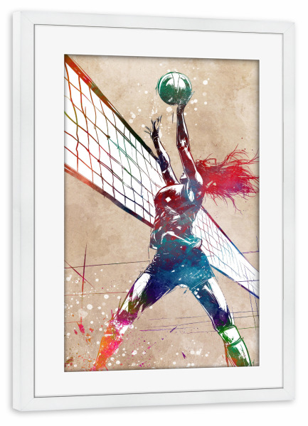 Poster mit Rahmen weiß "Volleyballsportkunst C" artboxONE - Sport,Sport / Motivation - Volleyball,Volleyballspieler,Sport,Spiel,Spieler