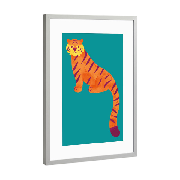 Poster mit Rahmen Silber "Stylized tiger orange" artboxONE - Für Kinder,Tiere