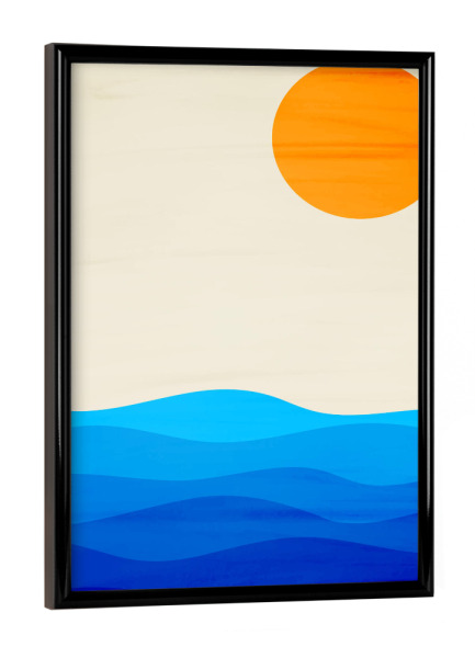 Poster mit schwarzem Rahmen "Sunset leaving" artboxONE - Natur - Sun,Waves,Blue,Sky,Ocean,Minimalistic,Serene,Abstract,Landscape,Calm