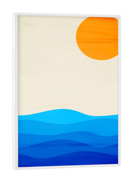 Poster mit weißem Rahmen "Sunset leaving" artboxONE - Natur - Sun,Waves,Blue,Sky,Ocean,Minimalistic,Serene,Abstract,Landscape,Calm