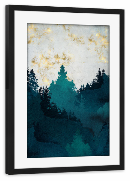 Poster mit Rahmen schwarz "Goldener Himmel" artboxONE - Natur,Abstrakt - Gold,Natur,Wald,Skandinavien