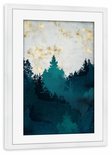 Poster mit Rahmen weiß "Goldener Himmel" artboxONE - Natur,Abstrakt - Gold,Natur,Wald,Skandinavien
