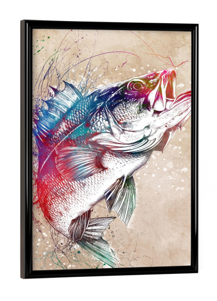 Poster mit schwarzem Rahmen "Angelsportkunst E" artboxONE - Sport,Sport / Motivation - Angeln,Sport,Fisch,Illustration,Grafik,Vektor