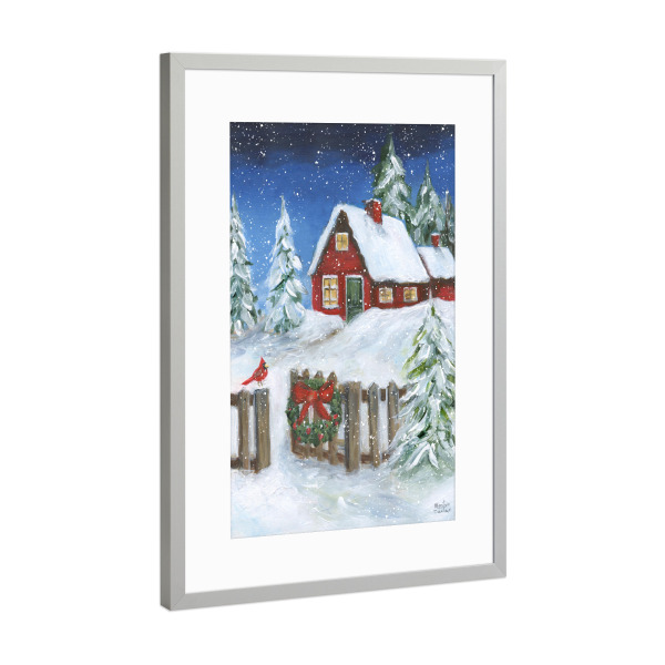 Poster mit Rahmen Silber "Gemütliche Weihnachten" artboxONE - Weihnachten - Kardinal,Kranz,Winter,Schnee,Weihnachten,Feiertag