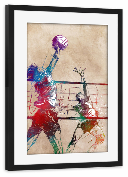 Poster mit Rahmen schwarz "Volleyballsportkunst B" artboxONE - Sport / Sommerspiele,Sport / Motivation