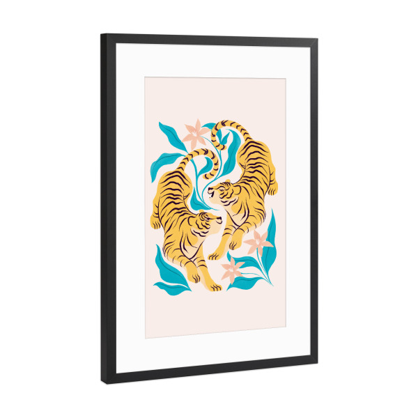 Poster mit Rahmen Schwarz (Metallic) "Tigerstärke in Gelb" artboxONE - Für Kinder,Tiere