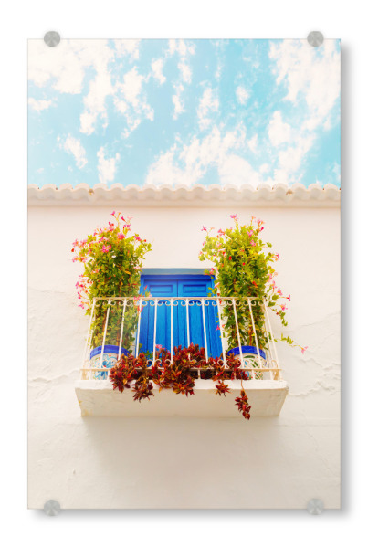 Acrylglasbild "Balkon in Andalusien" artboxONE - Reise,Architektur - Himmel,Andalusien,Traumhaft,Tür,Balkon,Blumen,Spanien