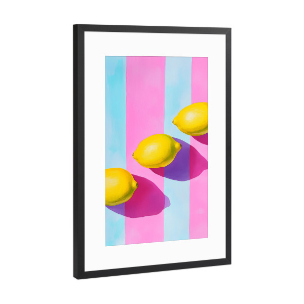 Poster mit Rahmen Schwarz (Metallic) "Zitronen Streifen Malerei" artboxONE - Natur,Abstrakt,Essen & Trinken / Obst & Gemüse