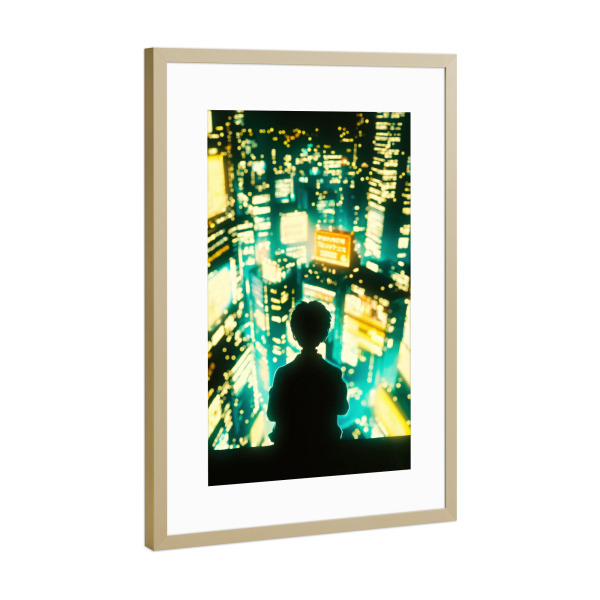 Poster mit Rahmen Gold "Allein über Tokio" artboxONE - Reise,Reise / Asien,Städte / Tokio,Fiktion