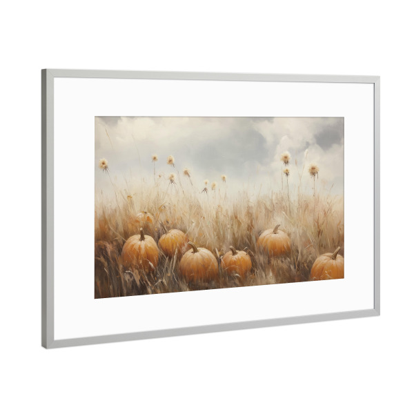 Poster mit Rahmen Silber "Kürbisfeld" artboxONE - Natur,Essen & Trinken / Obst & Gemüse,Halloween