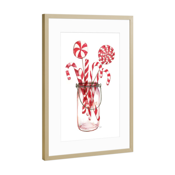 Poster mit Rahmen Gold "Pfefferminz-Leckereien" artboxONE - Weihnachten - Süßigkeiten,Pfefferminze,Zuckerstange