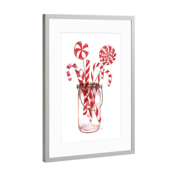 Poster mit Rahmen Silber "Pfefferminz-Leckereien" artboxONE - Weihnachten - Süßigkeiten,Pfefferminze,Zuckerstange