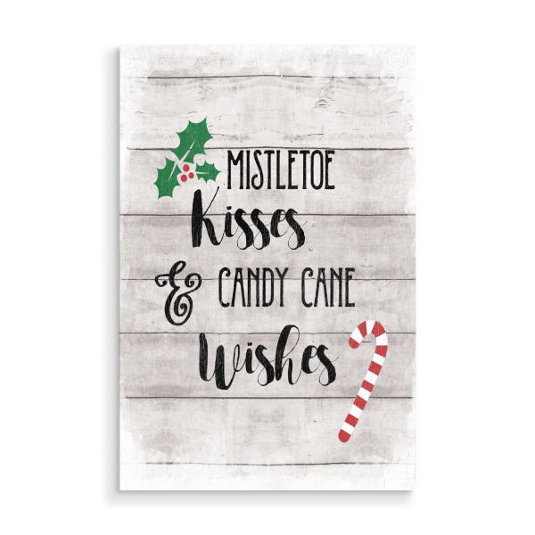 Holzbild "Mistel und Zuckerstange" artboxONE - Typografie,Weihnachten - Mistel,Küsse,Zuckerstange,Wünsche,Weihnachten,Feiertag