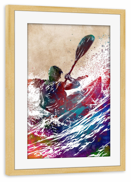 Poster mit Rahmen kiefer "Kajaksport Kunst E" artboxONE - Sport,Sport / Motivation - Kajak,Kajakfahren,Wasser,Sport,Rennen,Vektor