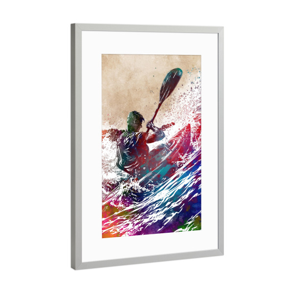 Poster mit Rahmen Silber "Kajaksport Kunst E" artboxONE - Sport,Sport / Motivation - Kajak,Kajakfahren,Wasser,Sport,Rennen,Vektor