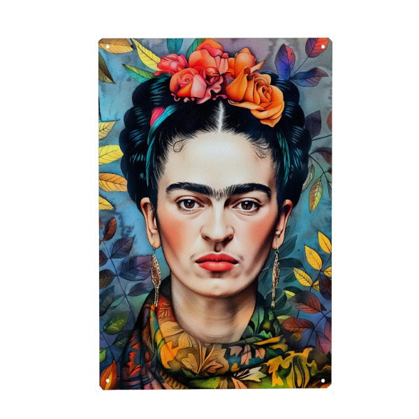 Metall Poster "Frida-Porträt H" artboxONE - Menschen - Frida,Frida kahlo,Porträt,Frau,Mädchen - Blechschild