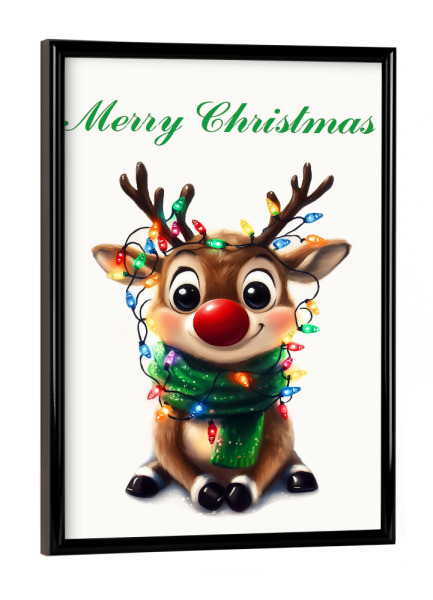Poster mit schwarzem Rahmen "Cute Rudolf reindeer" artboxONE - Typografie,Tiere,Weihnachten
