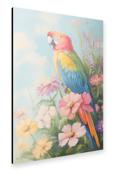 Alu-Dibond "Bunter Papagei und Blume" 75x50 cm artboxONE