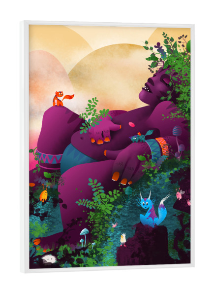 Poster mit weißem Rahmen "Schlafender Riese" artboxONE - Natur,Für Kinder,Tiere,Fiktion