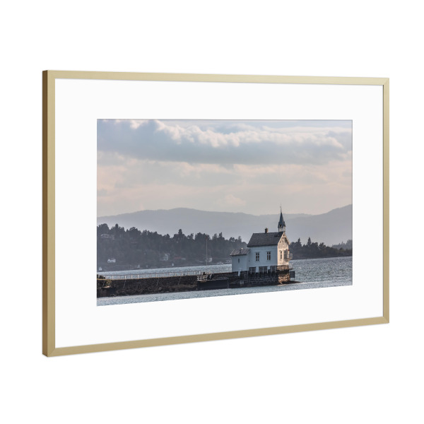 Poster mit Rahmen Gold "Oslo Leuchtturm" artboxONE - Reise,Architektur