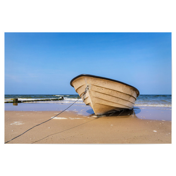 Poster "Strand mit Buhne und Boot" artboxONE - Natur,Reise,Reise / Strand und Meer