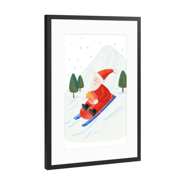 Poster mit Rahmen Schwarz (Metallic) "Santa on sledge" artboxONE - Für Kinder,Weihnachten,Festivals