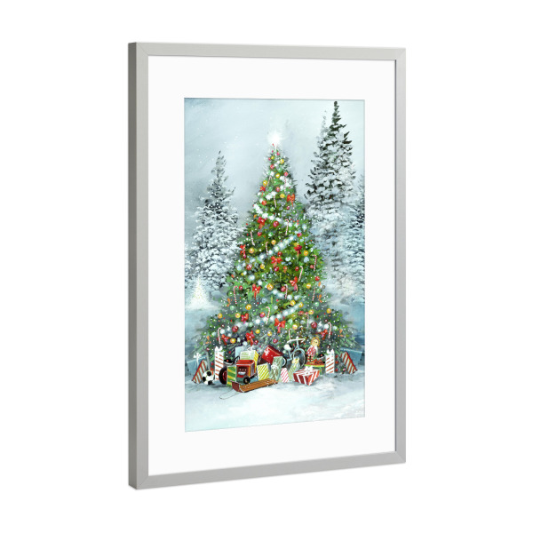 Poster mit Rahmen Silber "Unter dem Baum" artboxONE - Weihnachten - Baum,Geschenke,Weihnachten,Feiertag