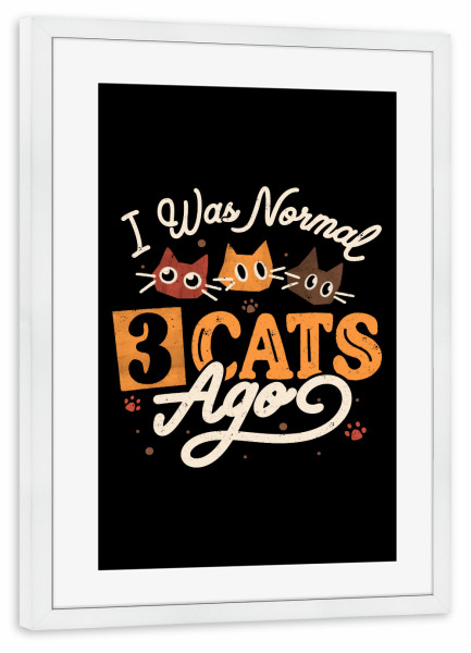Poster mit Rahmen weiß "Vor 3 Katzen war ich normal" artboxONE - Typografie,Tiere