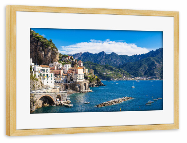 Poster mit Rahmen kiefer "Blick auf Atrani" artboxONE - Natur,Reise,Architektur,Reise / Strand und Meer,Reise / Länder