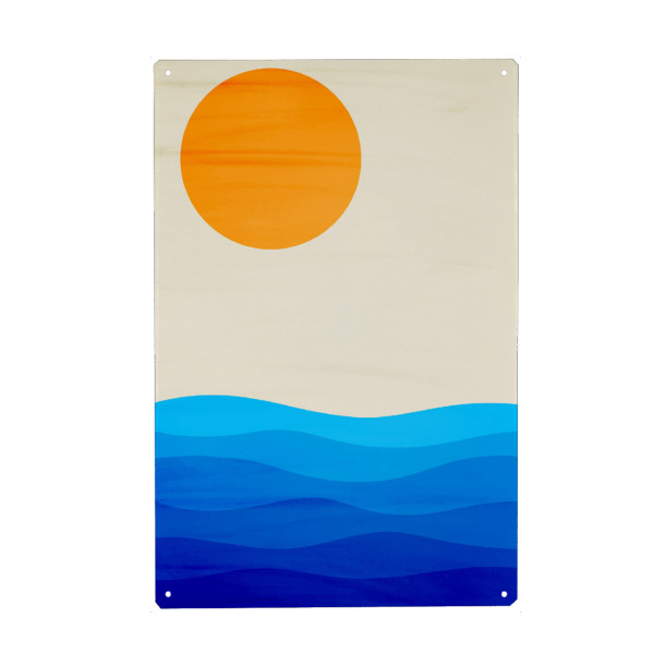 Holzbild "Sunset minimalist" artboxONE - Natur,Reise,Abstrakt - Sunset,Ocean,Waves,Minimalist,Abstract,Beach,Horizon,Sea,Sky,Tranquility