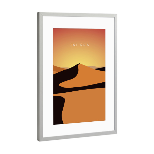 Poster mit Rahmen Silber "Sahara - minimalistische Wüste" artboxONE - Natur,Reise,Reise / Afrika,Reise / Länder