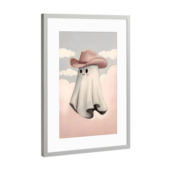 Poster mit Rahmen Silber "Hallo Geist" artboxONE - Abstrakt - Geist,Niedlich,Grüß dich,Adrett,Kokett,Wolke,Halloween,Gruselig,Gruselig